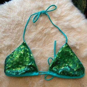 COPY - Victoria Secret Turquoise Green Sequin Beaded Triangle Bikini Top